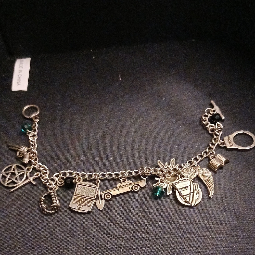 Supernatural TV Series Themed Silvertone Metal Charm Bracelet
